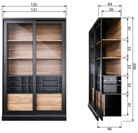 Czarno-naturalna witryna z litego drewna sosnowego z drzwiami przesuwnymi 125x200 cm James – WOOOD
