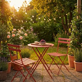 Stalowy zestaw mebli ogrodowych w kolorze terakoty dla 2 osób Austin – Bizzotto