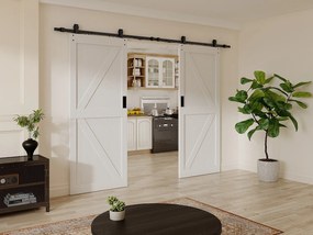 Drzwi przesuwne podwójne naścienne - Drewno i MDF - biały - 2 x wys. 205 x szer. 83 cm - NEFARA