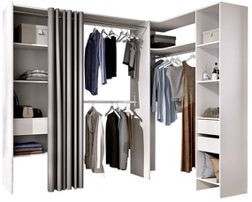 Rozkładana garderoba narożna GONTRAN – dł. 164/214 cm – kolor biały i szary