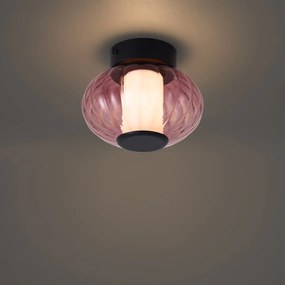 Designerska lampa sufitowa czarna 18 cm z fioletowym szkłem, z wbudowaną diodą LED i 3-stopniowym ściemnianiem - Margherite