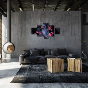 Obraz - Papuga wśród kwiatów (125x70 cm)