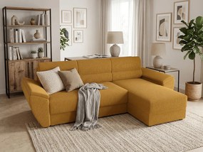 PROMOCJA Rozkładana dwustronna sofa narożna do L TAVERO 251x140 cm, musztardowa II jakość