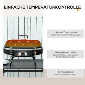 Outsunny Składany Grill Gazowy 2,34 KW BBQ z 2 Palnikami ze Stali Nierdzewnej Regulatorem Ciśnienia 66 x 34,5 x 37 cm Czarny