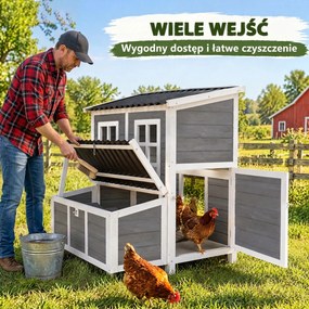 PawHut Kurnik z gniazdem dla 4-6 kur, Dach odporny na warunki pogodowe, Drewno świerkowe, Plastik, 100 x 86 x 100 cm, Jasnoszary