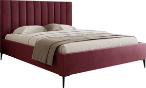 Mona SLIM III w tkaninie VELUTTO, wygodne łóżko tapicerowane - ergonomiczne podparcie pleców 120x200 cm, bordowy