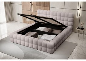 Jasnoróżowe tapicerowane łóżko dwuosobowe ze schowkiem ze stelażem 140x200 cm Dizzle – ELTAP