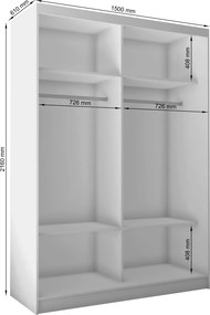 Szafa Przesuwna SOFIA 150 cm Szafa Dwudrzwiowa Dąb sonoma