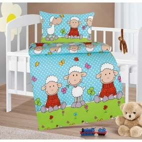 Bellatex Baby pościel z krepy Agata Sheepniebieska, 90 x 135 cm, 45 x 60 cm
