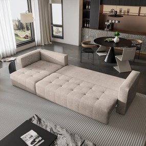 Masseno Narożnik OLVERA z funkcją spania i pojemnikiem na pościel Narozniki L, Rozkładana sofa - Beżowy, NEVE 04