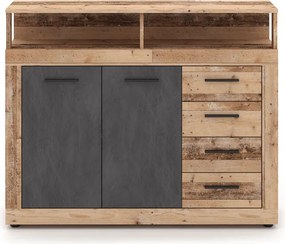 Komoda Dwudrzwiowa z Szufladami BLAGO MIDI A 119,6 cm Surowy Dąb/Czarny Loft