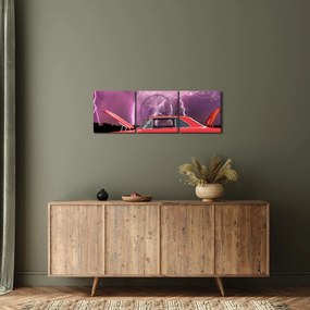 Obraz czerwonego auta (z zegarem) (90x30 cm)