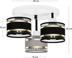 Lampa sufitowa biała trzypunktowa z szaro-czarnymi abażurami T-3030WE-