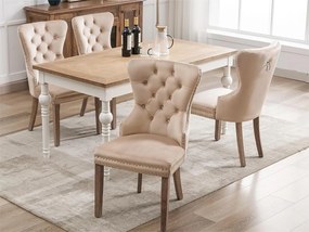 Zestaw 4 aksamitnych krzeseł - nogi z litego drewna - beż