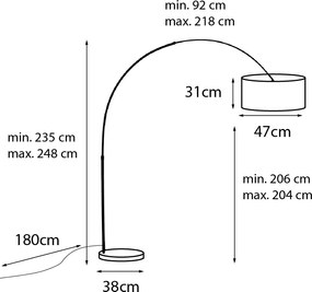 Nowoczesna lampa łukowa podłogowa czarna z podwójnym kloszem czarno-złotym - XXL