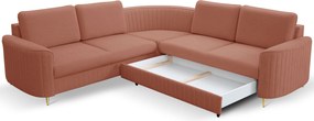 Masseno Narożnik VELA z funkcją spania i pojemnikiem na pościel Narozniki L, Rozkładana sofa - Różowy, CASTEL 55