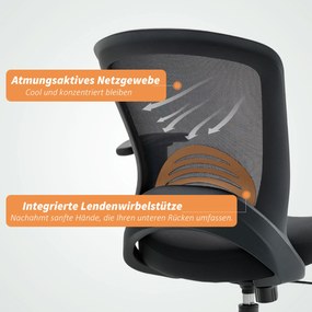 HOMCOM Fotel biurowy z siatką, regulowany fotel biurowy z siatkowym oparciem, na kółkach, z funkcją przechylenia, czarny