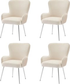 Zestaw 4 krzeseł Velvet - 83 x 53 x 57 cm - Cztery srebrne metalowe nogi - z podłokietnikami i regulowanymi nóżkami - Beżowy