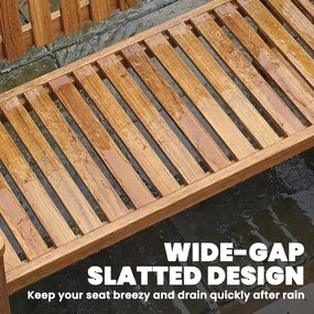 Outsunny Ławka ogrodowa 2-osobowa, odporna na warunki atmosferyczne, drewniana ławka z lamelowym designem i podłokietnikami, do 320 kg, 112 x 64 x 92 cm, naturalne drewno | Aosom PL