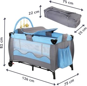 Łóżeczko turystyczne podróżne, niebiesko-szare