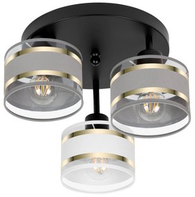 Lampa sufitowa czarna trzypunktowa z szaro-białymi abażurami T-3030SC-