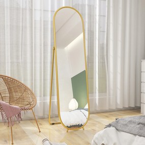HOMCOM Lustro całopostaciowe, owalny kształt, wolnostojące, rama metalowa, 50x180 cm, złote | Aosom PL
