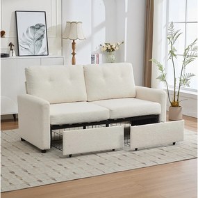 Sofa 2-osobowa w kolorze kości słoniowej - Sofa prosta z 2 szuflady i oparcie - materiał - do salonu