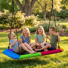 AIYAPLAY Huśtawka typu gniazdo regulowana do 300 kg z regulowanymi linami dla dzieci w wieku 3-8 lat 148x77x180 cm wielokolorowa | Aosom PL