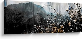 Obraz - Ilustracja przedstawiająca dzikie kwiaty (z zegarem) (90x30 cm)