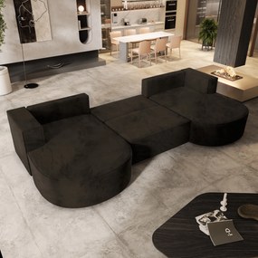 Masseno Narożnik VEZZO z funkcją spania i pojemnikiem na pościel Narozniki U, Rozkładana sofa - Brązowy, MONOLITH 29