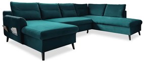 Turkusowa aksamitna rozkładana sofa w kształcie litery "U" Miuform Stylish Stan, prawostronna