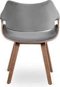 Krzesło Tapicerowane LUISE Szare/Orzech Welurowe Drewno Gięte Nowoczesne Loft