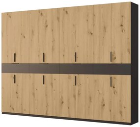 Duża szafa garderobiana 360 x 240 cm – Czarna / Dąb Hamilton