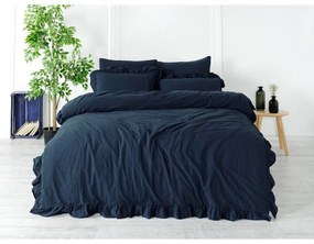 Ciemnoniebieska pościel dwuosobowa z bawełny renforcé 240x220 cm Ruffle Striped – Mila Home Luxury