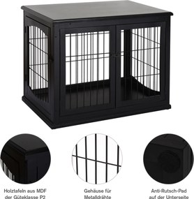 Pawhut Klatka dla Psa do Domu 2 Drzwi Zwierzęta Domowe MDF Metal Czarna, 58,5 x 81 x 66 | Aosom PL