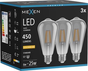 Mexen Vintis 3x żarówka filament LED E27, ST64, 6W, Ciepła - 2200K, 450 lm, smoke - L152-E27-0622-70x03