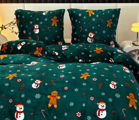 PrzytulneMieszkanie.pl PrzytulneMieszkanie.pl Pościel z mikropluszu SNOWMAN AND GINGERBREAD zielona Rozmiar pościeli: 70 x 90 cm | 140 x 200 cm