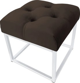 Pufa CHESTERFIELD tkanina Welur loft ławka podnóżek metal : Kolor Stelaża - Biały, Kolor tkaniny - VELVET - MG05, Typ tkaniny - Velvet