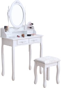 Toaletka retro z lustrem i taboretem Noemi DT04, kolor biały