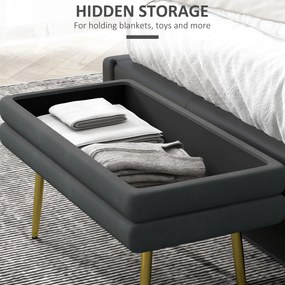 HOMCOM Ławka Tapicerowana z Przestrzenią do Przechowywania, Drewno Lite, 79,5 cm x 37,5 cm x 43 cm, Ciemnoszary