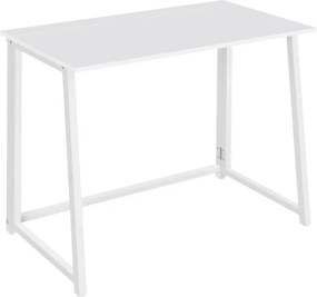 Zestaw do biura ZARIMO stół 80x40 cm, biały + fotel AVOLA z eko skóry, szaro-biały