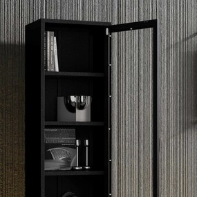 Witryna szklana do salonu wąska metalowa czarna LUIGI Modern 500 x 1800 x 350 mm