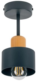 Antracytowa lampa sufitowa, jednopunktowy spot DBU1010AN z drewna i me
