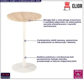 Okrągły stolik z blatem z naturalnego trawertynu - Panamex 3X