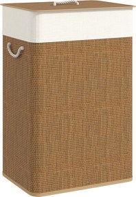 HOMCOM Kosz na bieliznę z bambusa z pokrywą 72 L, organizer na bieliznę z uchwytami z bambusa, wyjmowany worek Brązowy