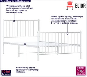 Białe metalowe łóżko rustykalne 100x200 cm - Romaxo