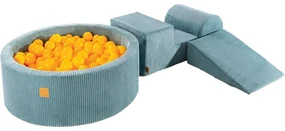 Aesthetic Piankowy Zestaw Do Zabawy Z Suchym Basenem 90x30cm/200 Piłek 7cm, Plac Zabaw Dla Dziecka, 4 Elementy, Sztruksowy, Turkusowy, Piłki: Żółte - Meowbaby®