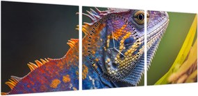 Obraz - Kolorowy legwan (z zegarem) (90x30 cm)