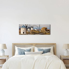 Obraz - Wiatraki Consuegra, Hiszpania (z zegarem) (90x30 cm)