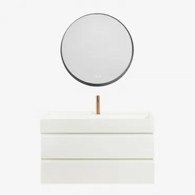 Zestaw Wiszących Mebli Łazienkowych Z Drewna I Forniru Jesionowego Zintegrowany Z Umywalką Ona Biała & - Sklum